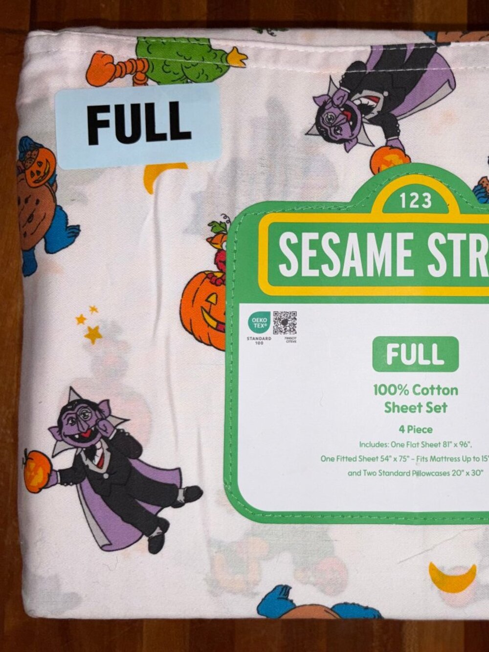 NEW Sesame Street 100% Cotton Halloween FULL Size Sheet Set BERT ERNIE COOKIE